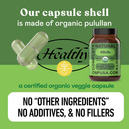 Pure Alfalfa Leaf Capsules 450mg - 100 Vegan, Organic | Complete Natural Products