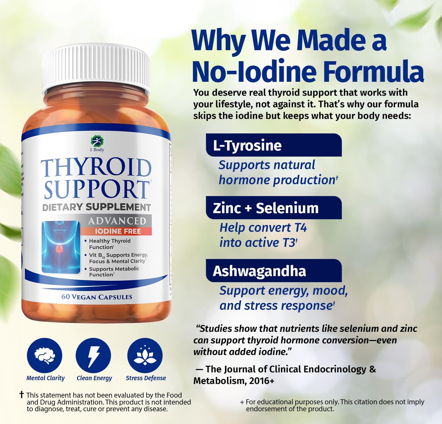 1 Body Thyroid Support Iodine-Free Supplement (60 Count) - Pack of 1