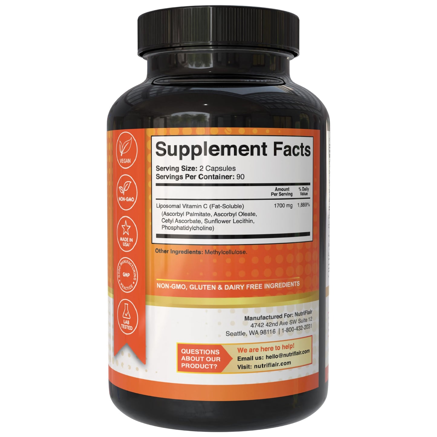 NutriFlair Liposomal Vitamin C 1700mg | 180 Capsules | High Absorption, Vegan, Non-GMO