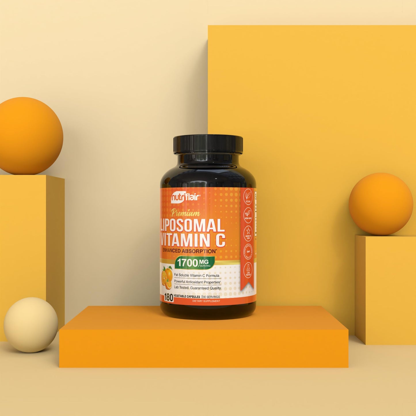 NutriFlair Liposomal Vitamin C 1700mg | 180 Capsules | High Absorption, Vegan, Non-GMO