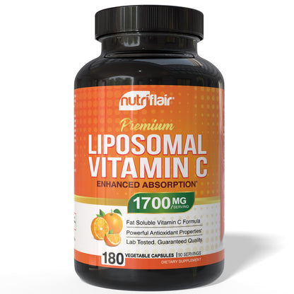 NutriFlair Liposomal Vitamin C 1700mg | 180 Capsules | High Absorption, Vegan, Non-GMO