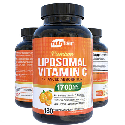 NutriFlair Liposomal Vitamin C 1700mg | 180 Capsules | High Absorption, Vegan, Non-GMO