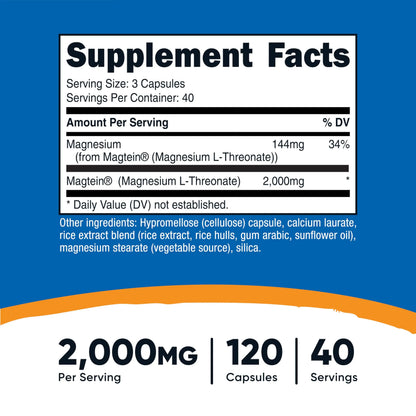 Nutricost Magnesium L-Threonate (Magtein) 2000mg – 120 Capsules – Non-GMO, Gluten Free, Vegetarian Friendly BritishVita | Premium UK Vitamins & Wellness Supplements