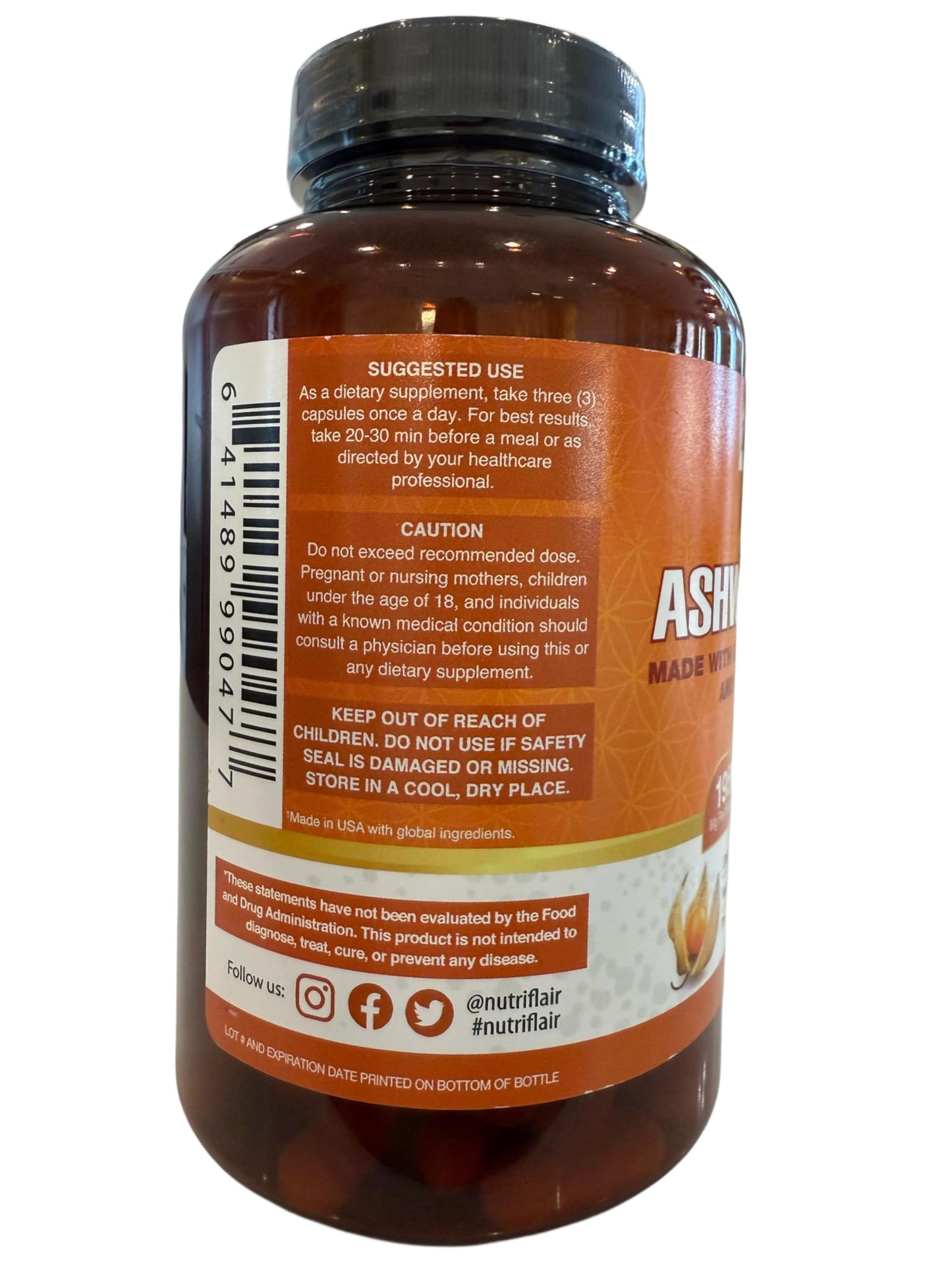 NutriFlair Organic Ashwagandha Root Extract with Organic Black Pepper — Stress & Mood Support — Made in USA
