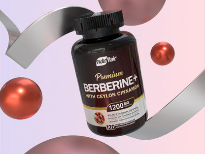 NutriFlair Berberine HCl 97% + Ceylon Cinnamon – 120 Capsules, 60 Servings, Vegan