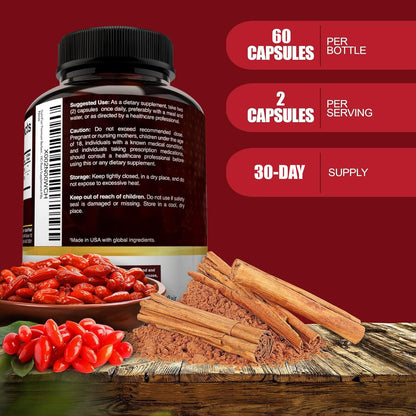 NutriFlair Berberine HCL 1200mg + True Ceylon Cinnamon | 60 Capsules - Immune & Metabolic Support