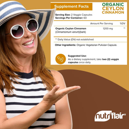 NutriFlair Organic Ceylon Cinnamon 1200mg – 120 Capsules