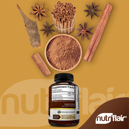 NutriFlair Organic Ceylon Cinnamon – 1200mg per Serving, 180 Capsules | Joints, Inflammation, Antioxidant