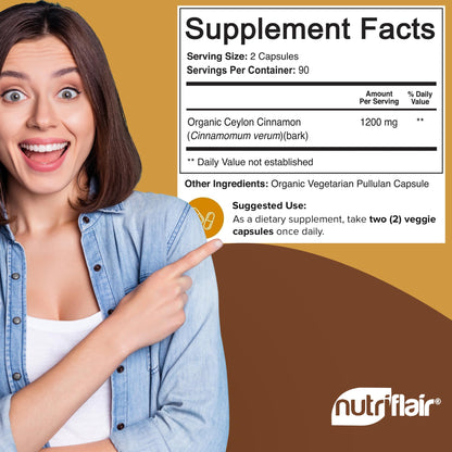 NutriFlair Organic Ceylon Cinnamon – 1200mg per Serving, 180 Capsules | Joints, Inflammation, Antioxidant