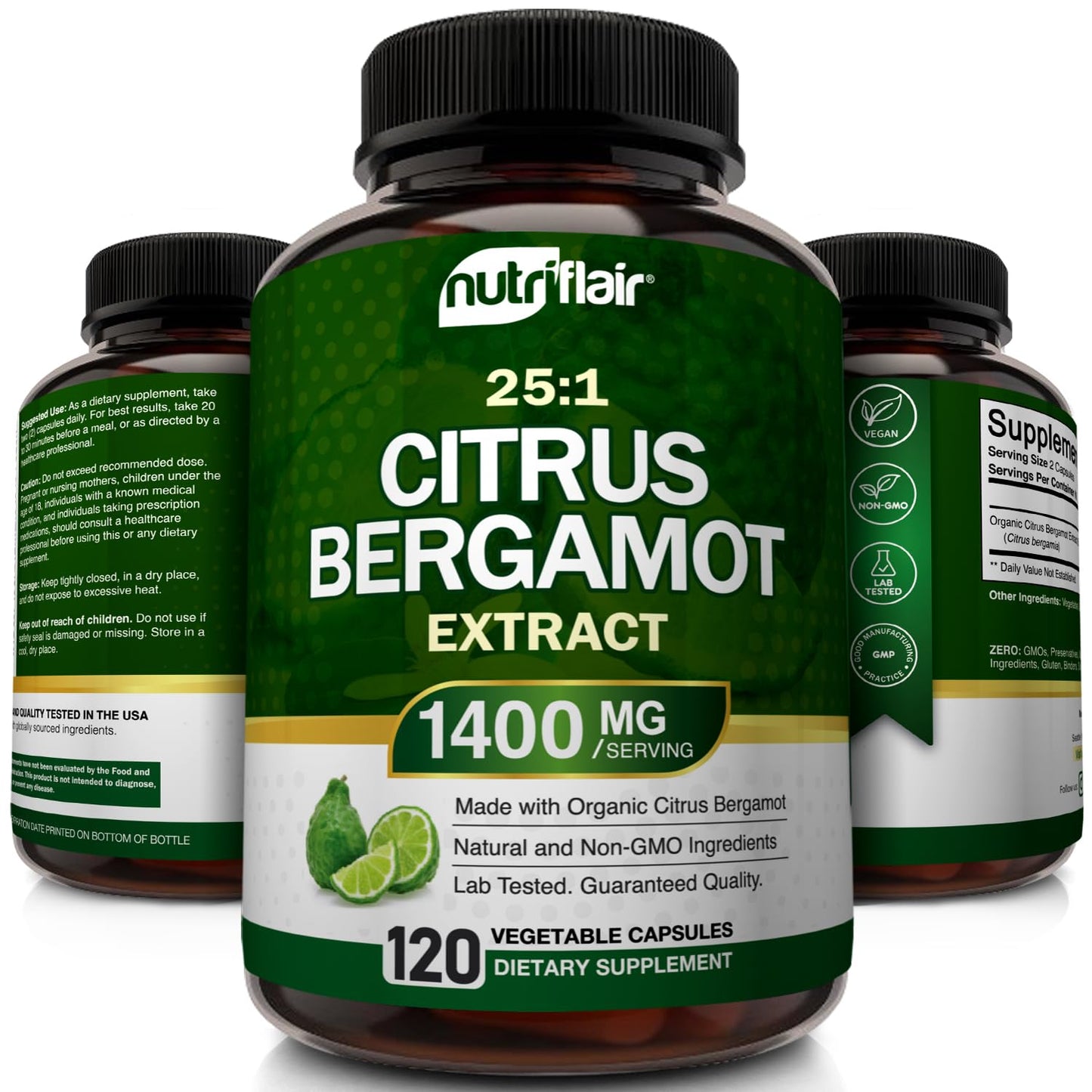 NutriFlair Citrus Bergamot 1400mg - 120 Vegan Capsules | Non-GMO