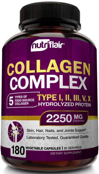 NutriFlair Multi Collagen Peptides 2250mg – 180 Capsules