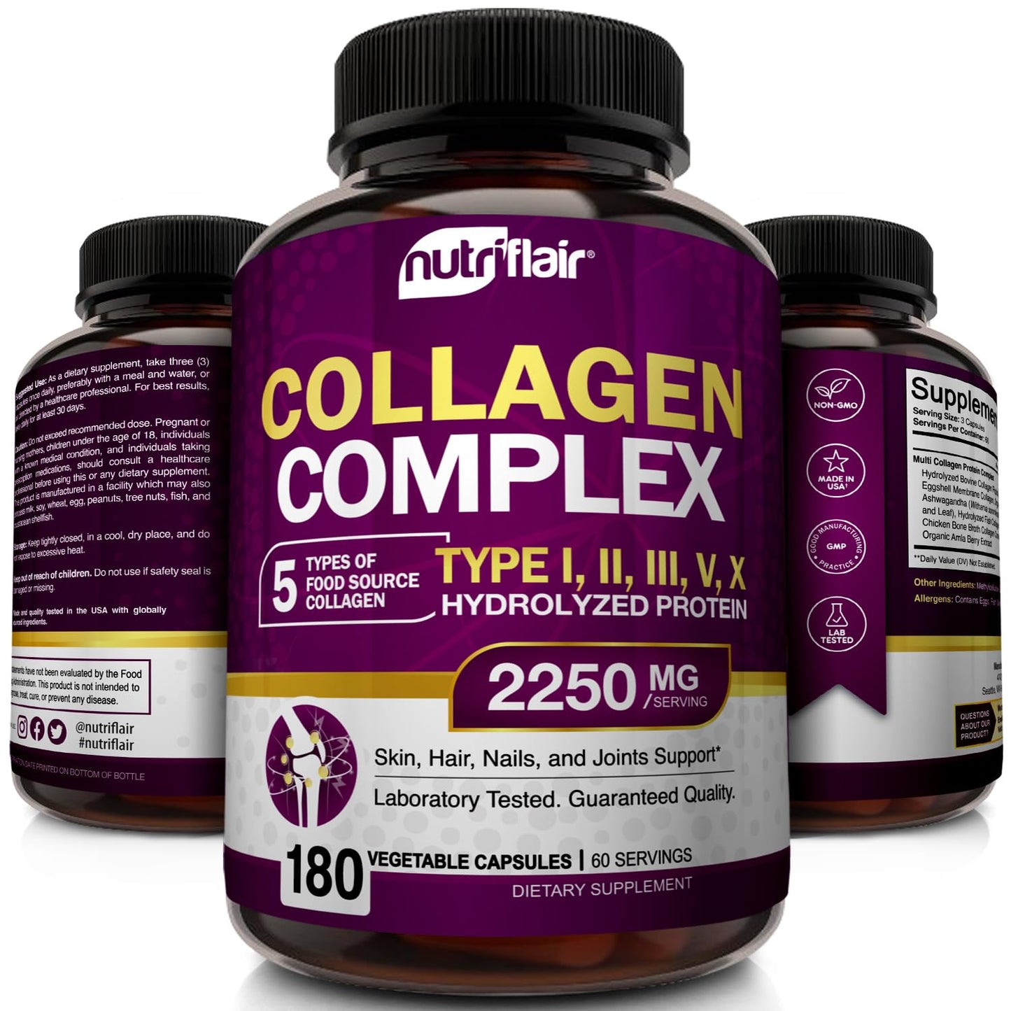 NutriFlair Multi Collagen Peptides 2250mg – 180 Capsules