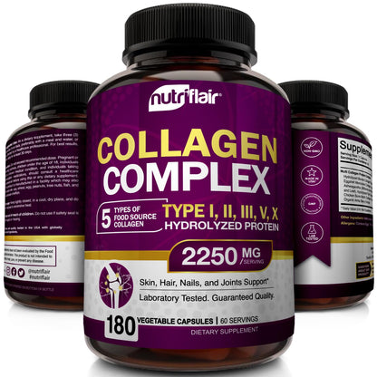 NutriFlair Multi Collagen Peptides 2250mg – 180 Capsules
