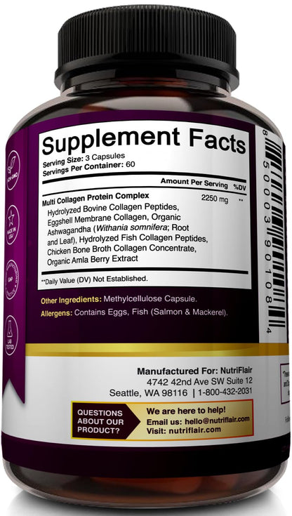 NutriFlair Multi Collagen Peptides 2250mg – 180 Capsules