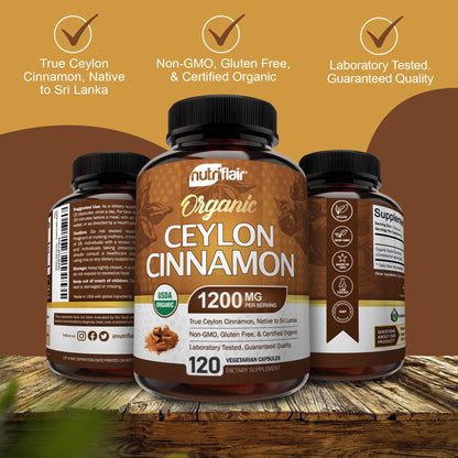 NutriFlair Organic Ceylon Cinnamon 1200mg – 120 Capsules