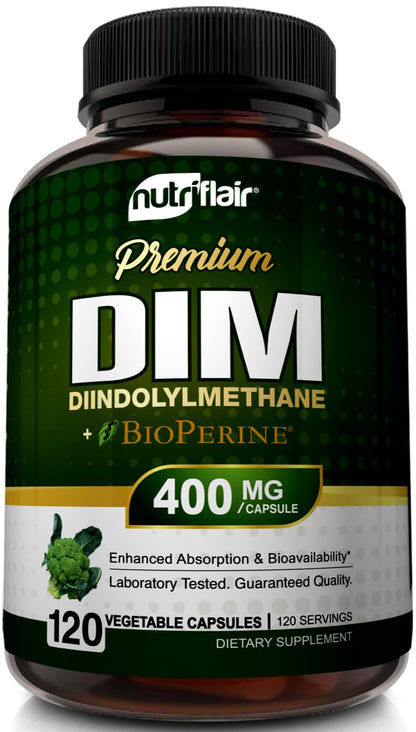 NutriFlair DIM 400mg with Bioperine – 120 Capsules | Hormone Balance & Estrogen Metabolism Support