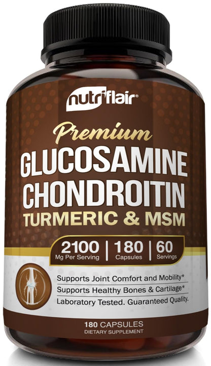 NutriFlair Glucosamine Chondroitin Turmeric MSM Boswellia – 180 Capsules | Joint Comfort