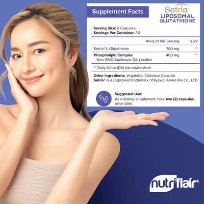 NutriFlair Liposomal Glutathione 700mg - Setria ae Reduced L-Glutathione, 60 Caps