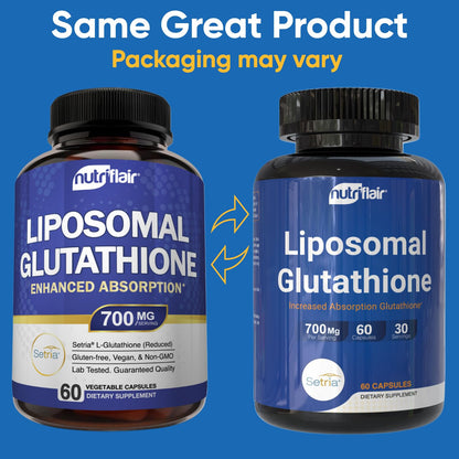 NutriFlair Liposomal Glutathione 700mg - Setria ae Reduced L-Glutathione, 60 Caps