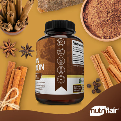 NutriFlair Organic Ceylon Cinnamon 1200mg – 120 Capsules