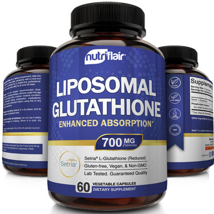 NutriFlair Liposomal Glutathione 700mg - Setria ae Reduced L-Glutathione, 60 Caps