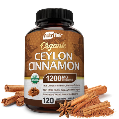 NutriFlair Organic Ceylon Cinnamon 1200mg – 120 Capsules