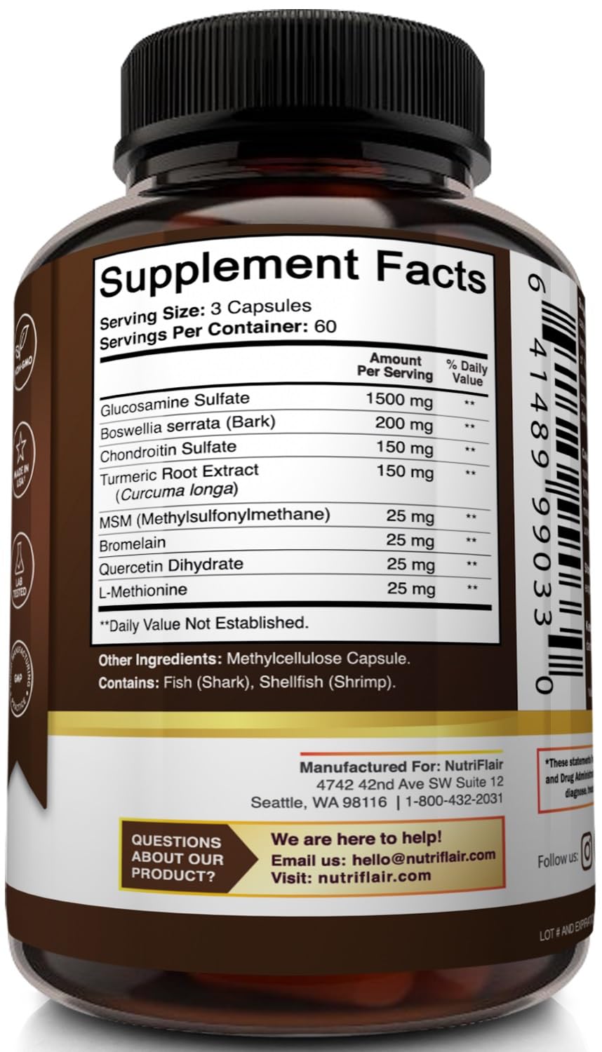NutriFlair Glucosamine Chondroitin Turmeric MSM Boswellia – 180 Capsules | Joint Comfort