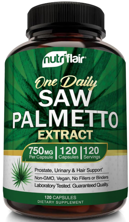 NutriFlair Saw Palmetto 750mg – Prostate Health & Hair Support (120 Capsules)
