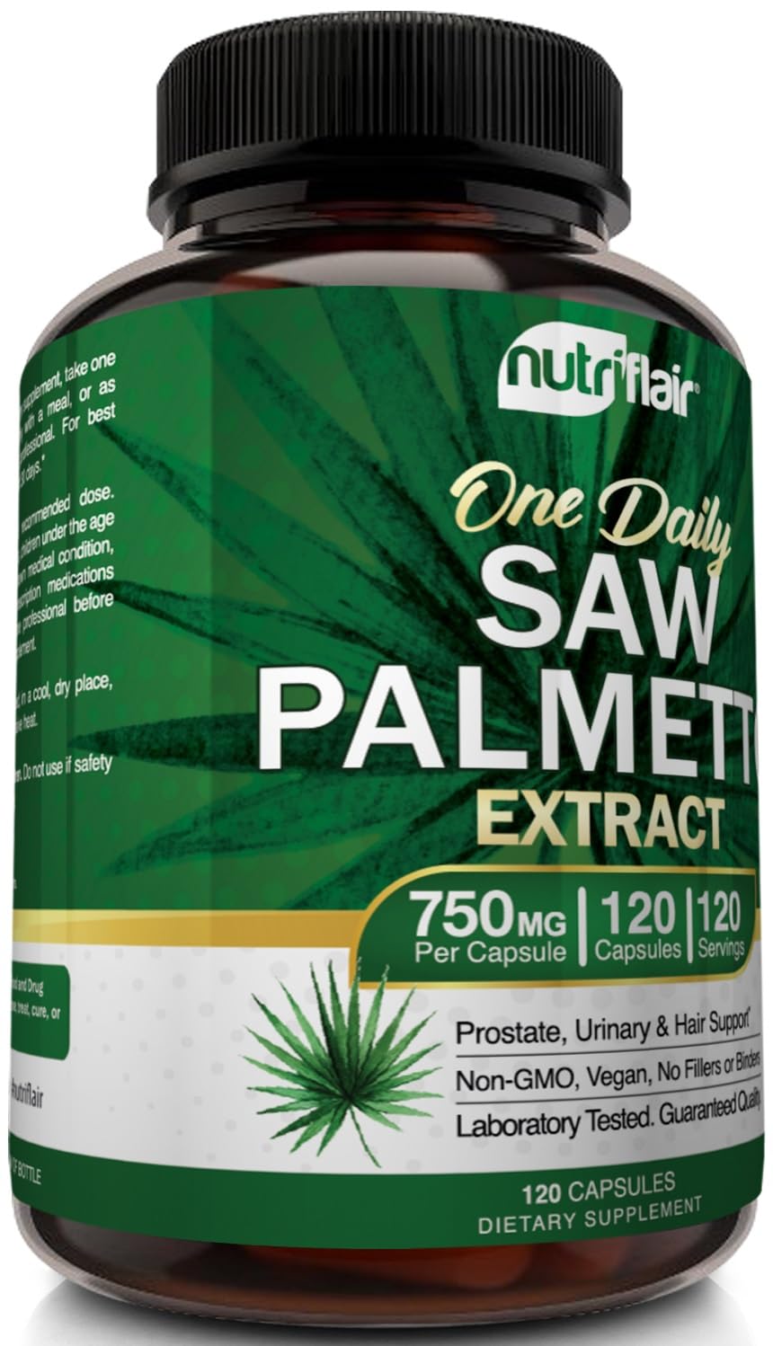 NutriFlair Saw Palmetto 750mg – Prostate Health & Hair Support (120 Capsules)