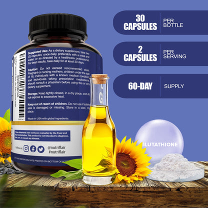 NutriFlair Liposomal Glutathione 700mg - Setria ae Reduced L-Glutathione, 60 Caps
