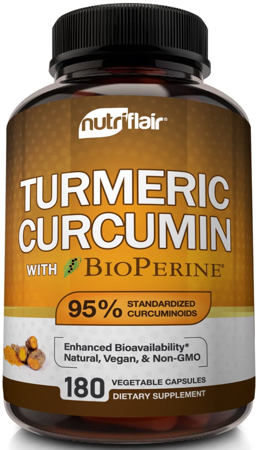 NutriFlair Turmeric Curcumin + BioPerine 1300mg - 180 Capsules