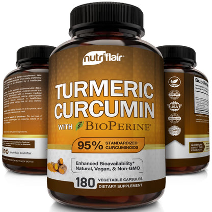NutriFlair Turmeric Curcumin + BioPerine 1300mg - 180 Capsules