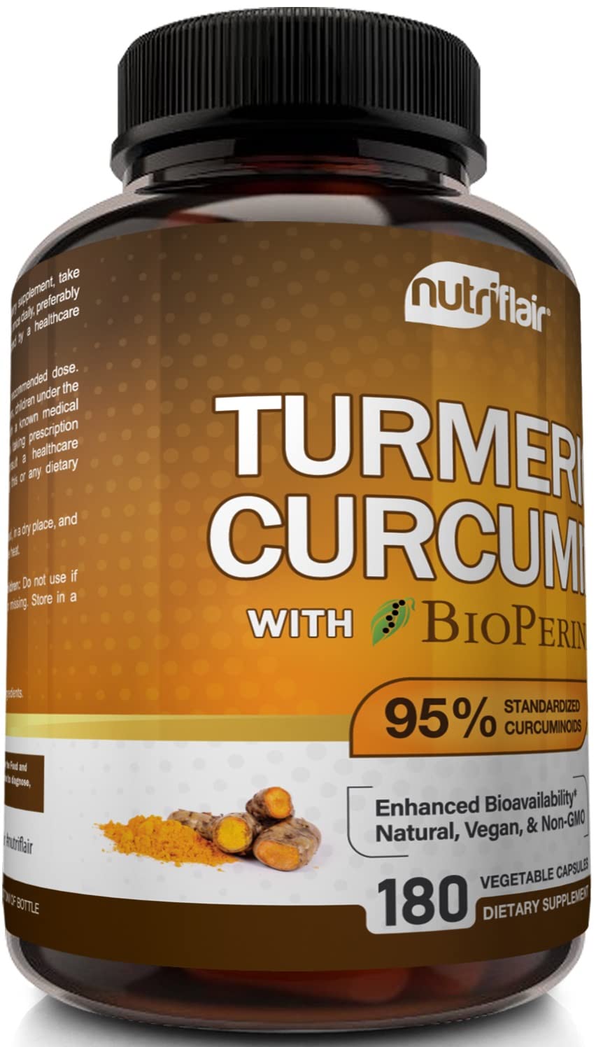 NutriFlair Turmeric Curcumin + BioPerine 1300mg - 180 Capsules
