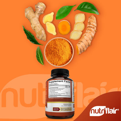 NutriFlair Turmeric Curcumin 180 Caps with BioPerine & Ginger - Joint Support