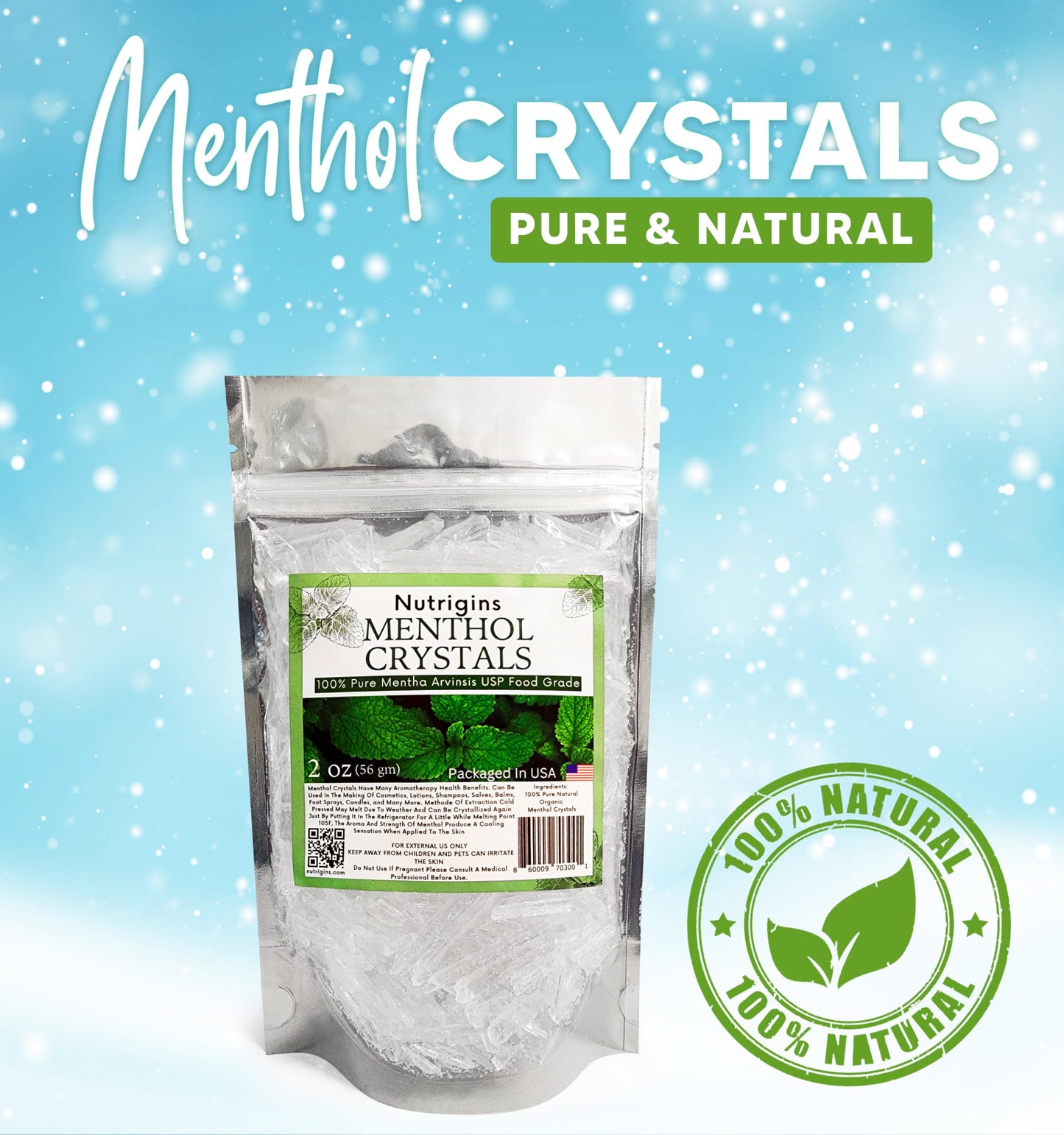 Nutrigins Menthol Crystals 2 oz – Pure Organic, 100% Natural