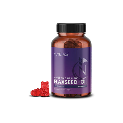 Nutriissa Flaxseed Gummies – Digestive Health & Omega Support | EPEB Certified Purity & Potency – 60 Blueberry Vegan Gummies