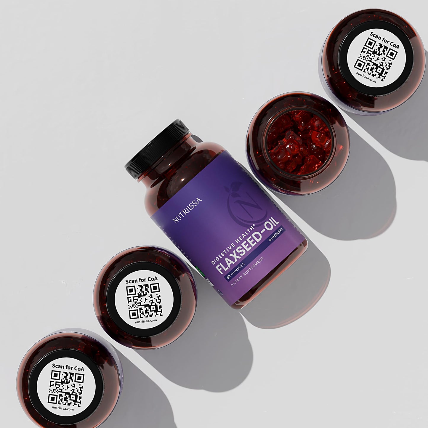 Nutriissa Flaxseed Gummies – Digestive Health & Omega Support | EPEB Certified Purity & Potency – 60 Blueberry Vegan Gummies