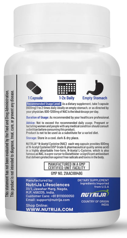 NutriJa NAC 600 mg - 60 Capsules | N-Acetyl Cysteine Supplement