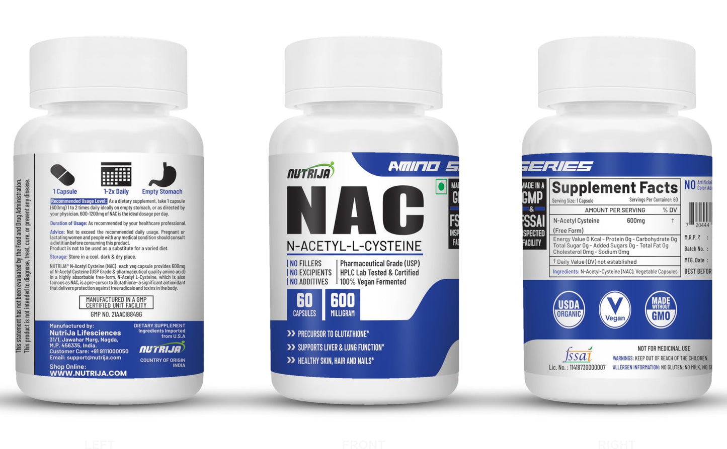 NutriJa NAC 600 mg - 60 Capsules | N-Acetyl Cysteine Supplement