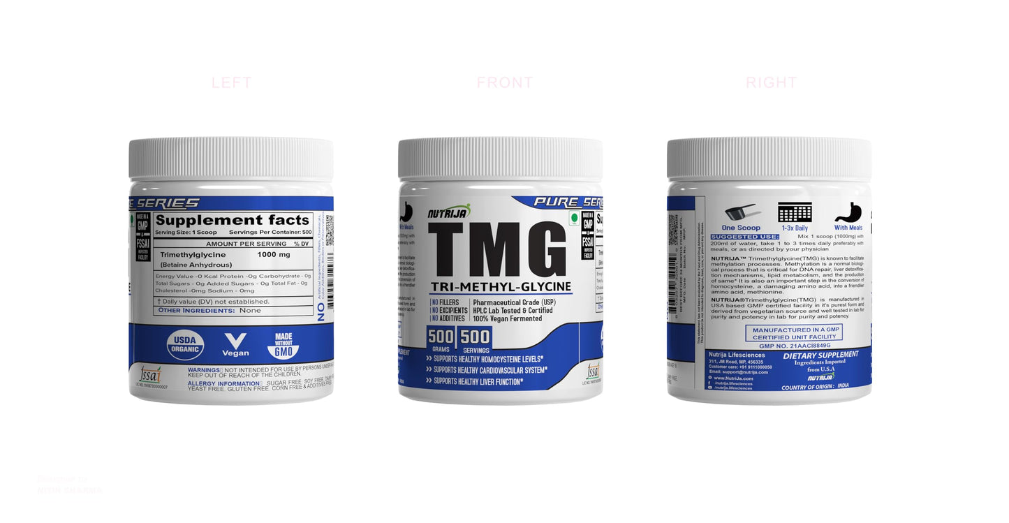 NutriJa TMG (Trimethylglycine) Betaine Anhydrous 500g | USP Pharmaceutical Grade