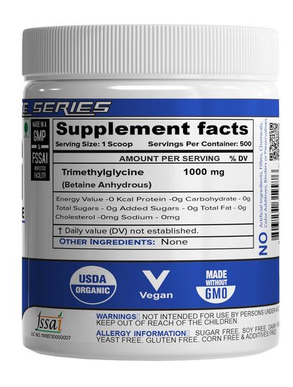 NutriJa TMG (Trimethylglycine) Betaine Anhydrous 500g | USP Pharmaceutical Grade