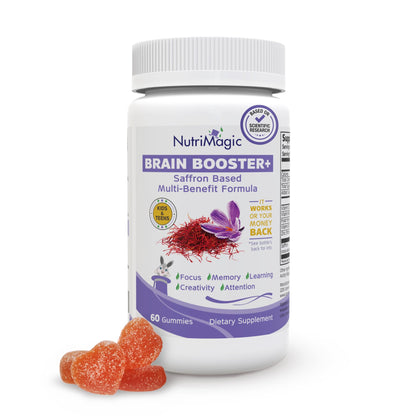 NutriMagic Brain Booster+ Kids Saffron Gummies – 30mg Saffron, D3, B6, B12, Zinc | Focus & Memory