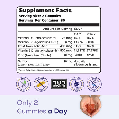 NutriMagic Brain Booster+ Kids Saffron Gummies – 30mg Saffron, D3, B6, B12, Zinc | Focus & Memory