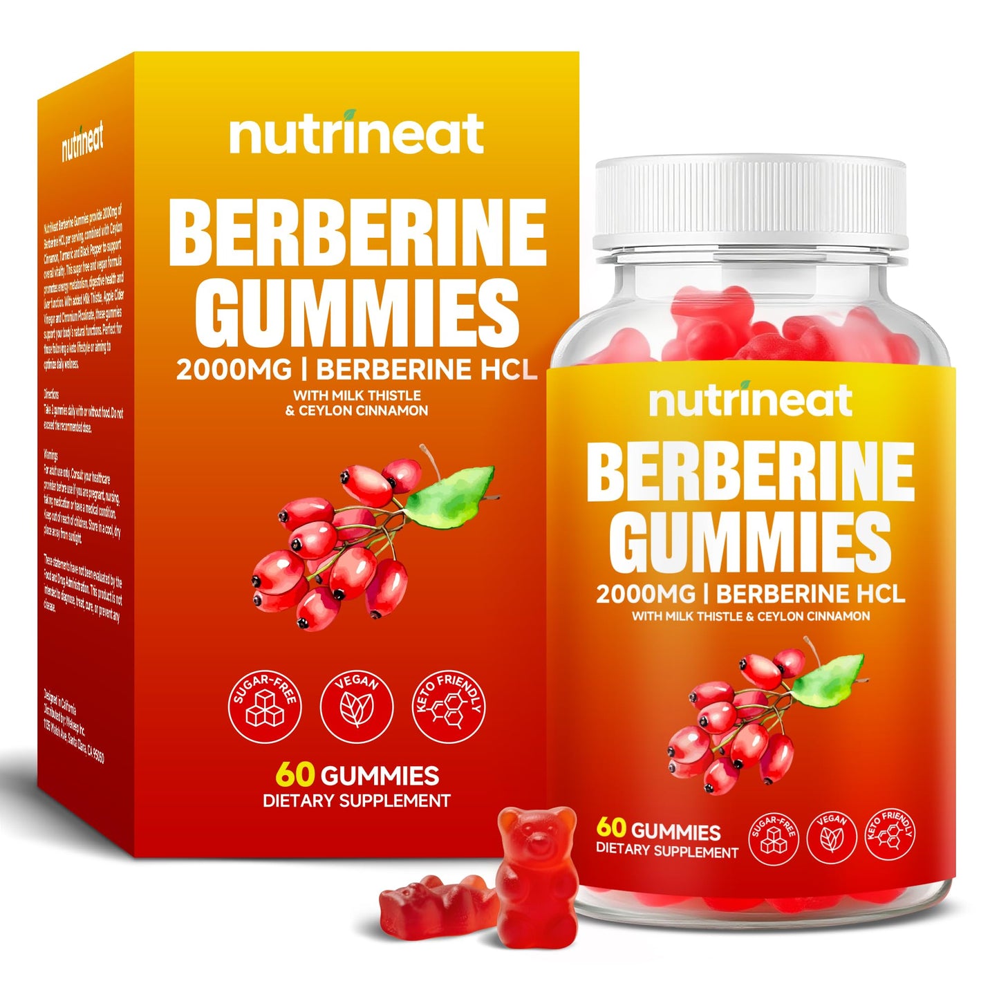 NutriNeat Berberine Gummies - 60 Count, 2000mg Berberine + Cinnamon & Milk Thistle