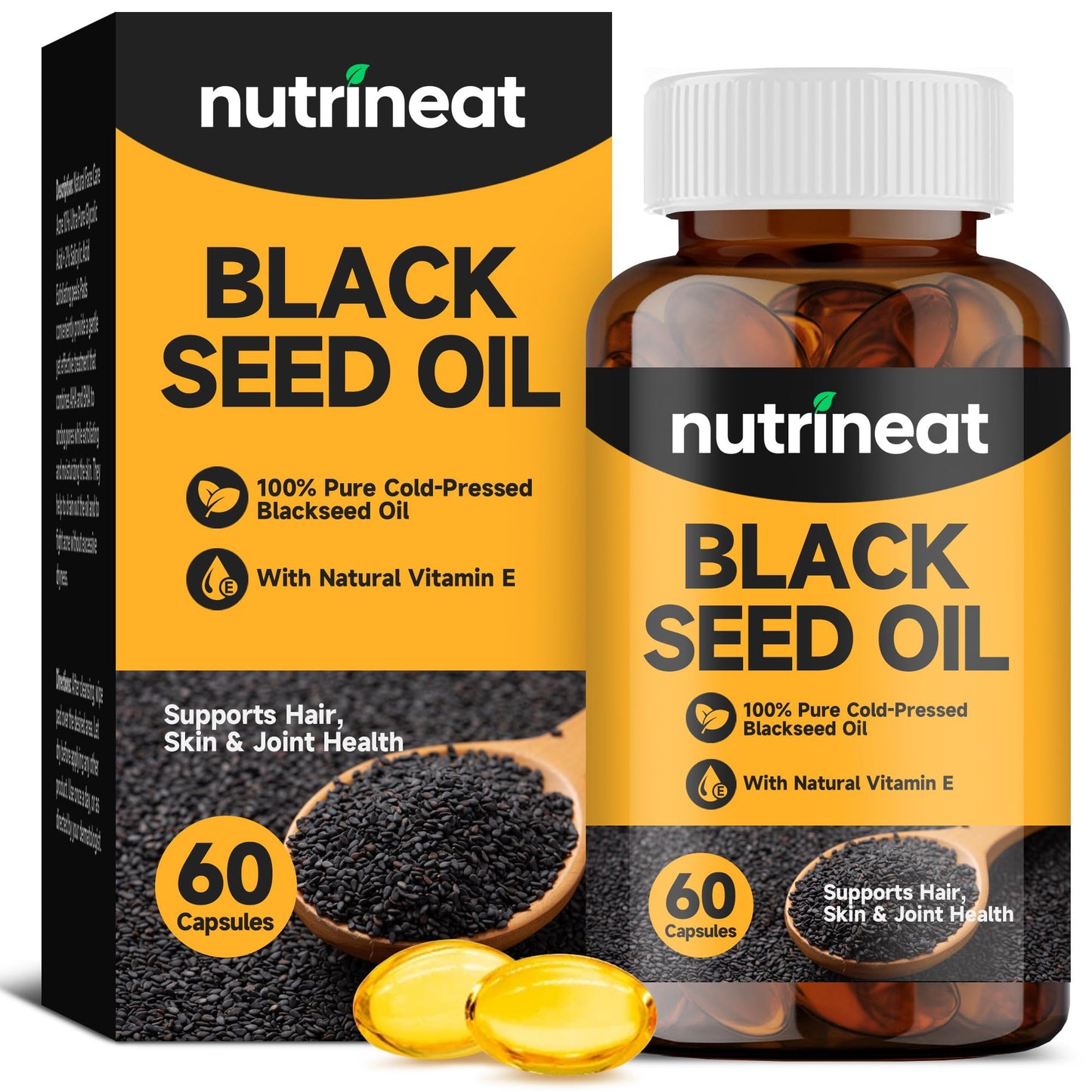 NutriNeat Black Seed Oil Capsules Organic Cold Pressed with Vitamin E