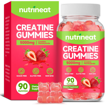 NutriNeat Creatine Gummies (Strawberry) – 90 Count | Creatine Monohydrate, Vegan
