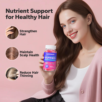 NutriNeat Hair Skin and Nails Gummies with Biotin 5000 mcg, Zinc & Vitamins (60 Gummies) | Hair Growth & Nail Support