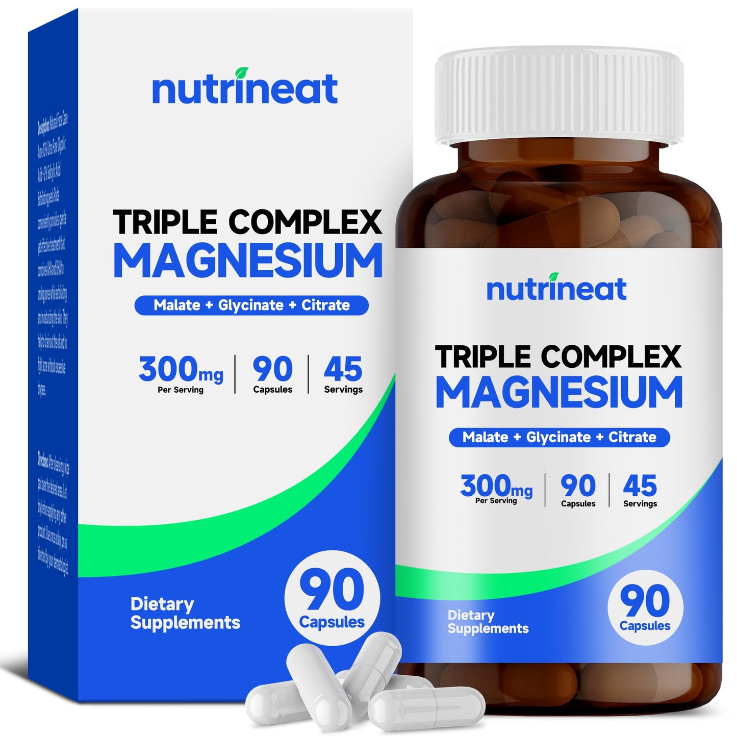 NutriNeat Triple Magnesium Complex – 90 Capsules | 300mg Mg Glycinate/Citrate/Malate | Vegan & Non-GMO