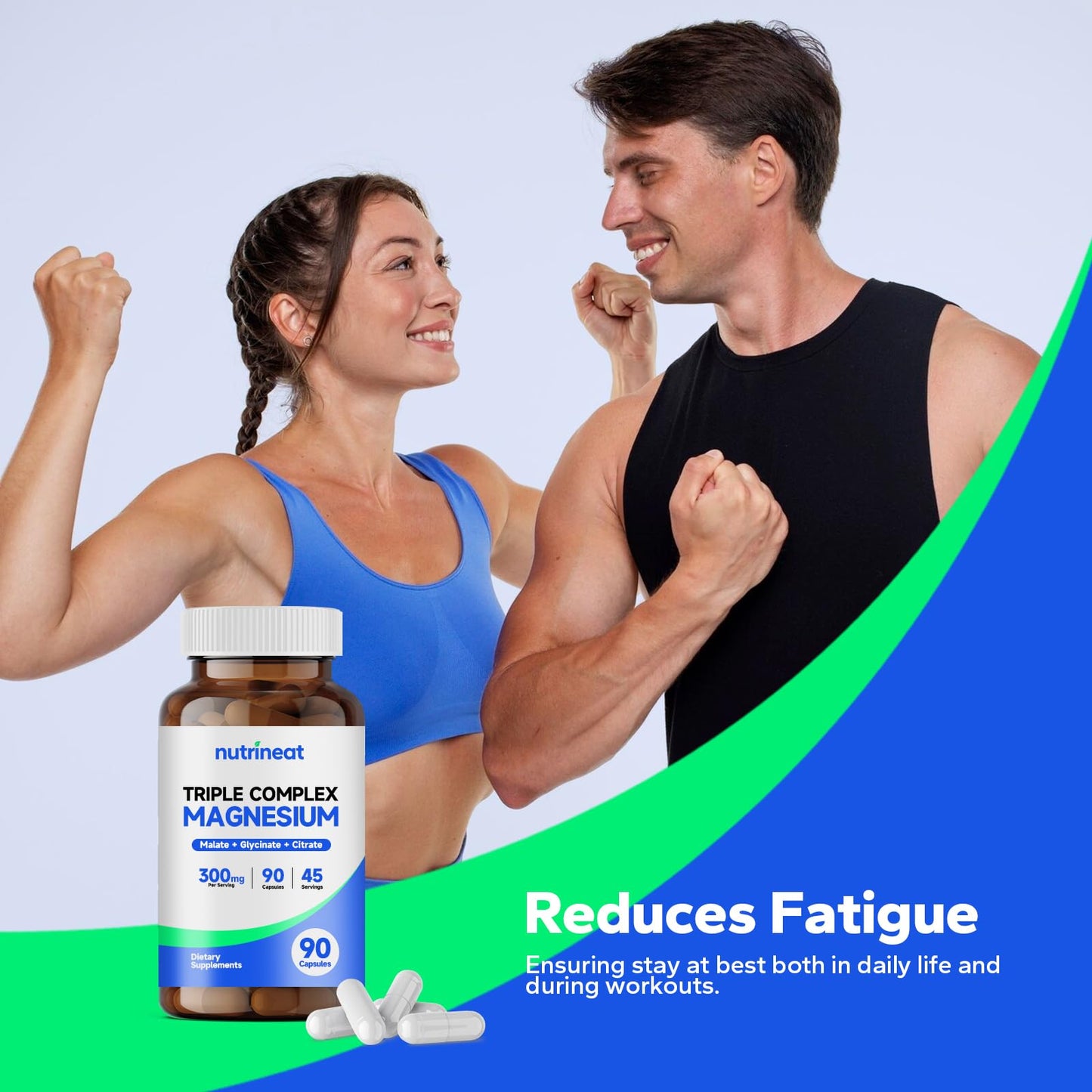 NutriNeat Triple Magnesium Complex – 90 Capsules | 300mg Mg Glycinate/Citrate/Malate | Vegan & Non-GMO