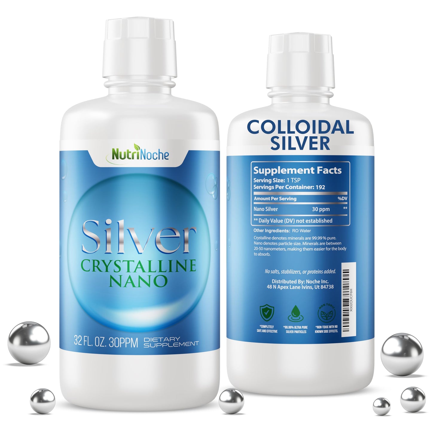 NutriNoche Colloidal Silver Mineral Liquid Supplement - 30 ppm, 32 oz - Colloidal Minerals
